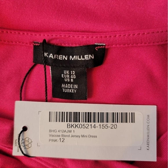 KAREN MILLEN Mini Dress Pink Cutout Bateau Neck Fitted Jersey Women 8 Classic - Picture 10 of 16